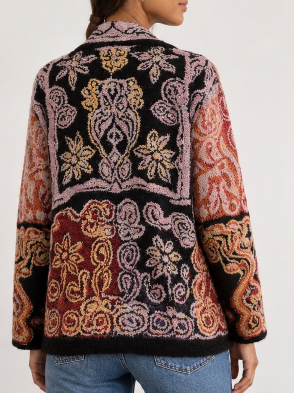 Farm Rio Sweet Mermaids Wool Blend Fringe Knit Jacket Bohemian Cardigan - Picture 2 of 10